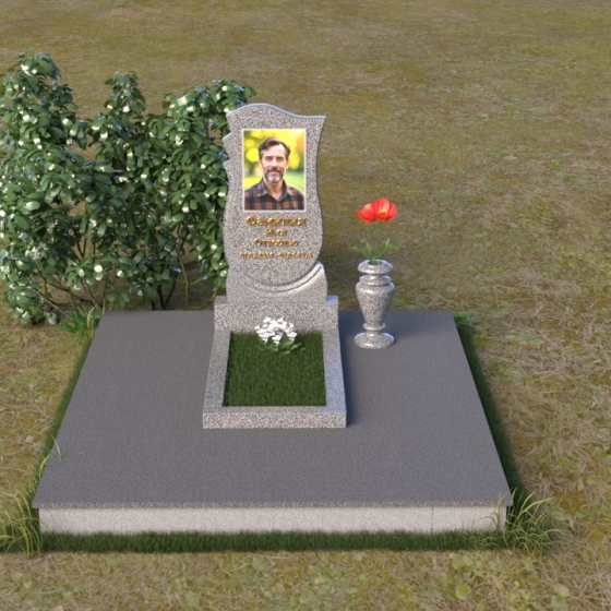 Мемориальная композиция с изогнутой стелой, гранит Мансуровский, вид 3