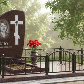 Гранитный памятник врачу с арочным верхом с эмблемой врача