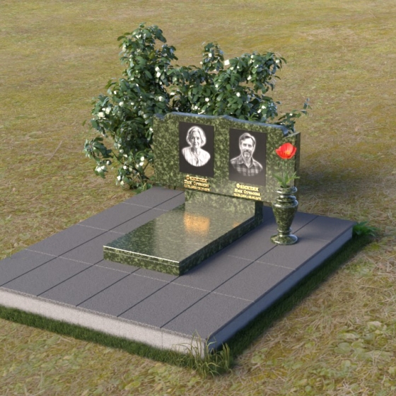 Мемориальный комплекс с естественным краем стелы, гранит Балтик грин